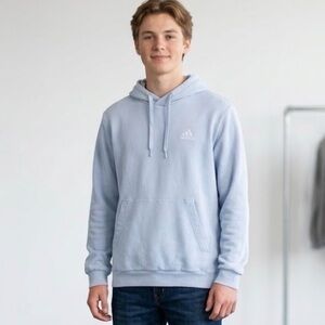 Vtg Style Adidas Embroidered Logo Hoodie - Light Blue - Size L